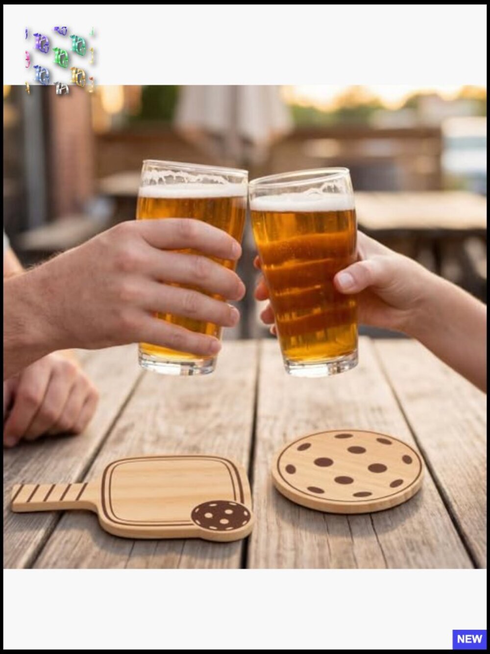 6 Pack Wooden Drink Coasters Set Paddle Ball Shape Funny Gift for Sports Lovers - Picture 2 of 7